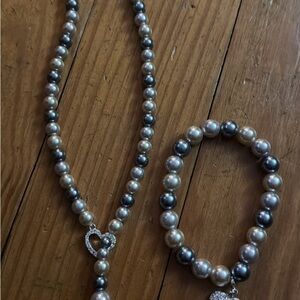 Avon Silver and Cream Pearl Necklace Set